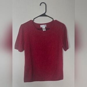 Draper’s & Damon’s Red Metallic Classic Knit Short Sleeve Top Size M